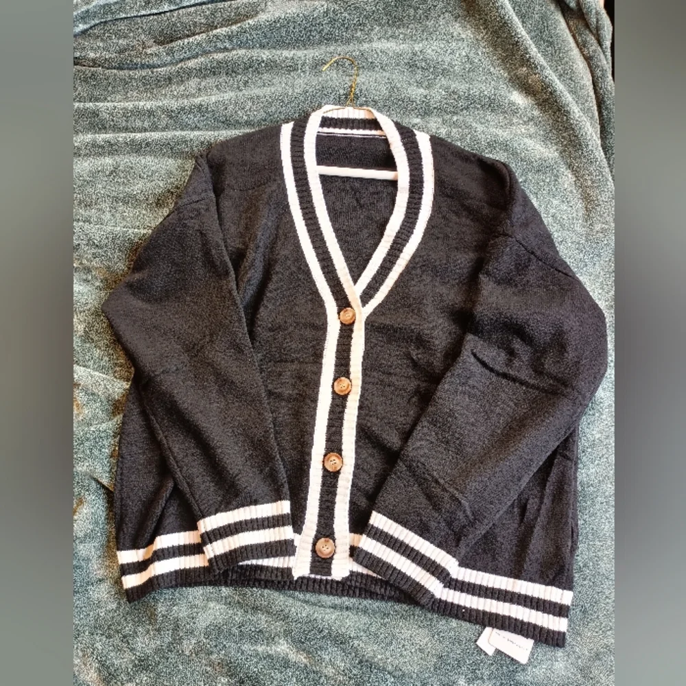 Black and White Women's Cardigan Sweater - Picture 1 of 3